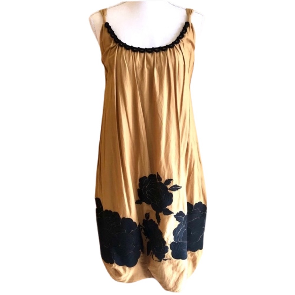 Tibi Tan and Black Floral Dress